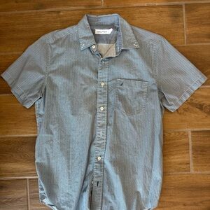Nautica Blue Casual Button Down Shirt Classic Fit